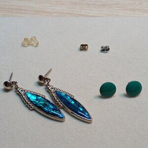 Two Pair Vintage Costume Silver Tone Faux BlueGreen Turquoise Stud Earrings #29W